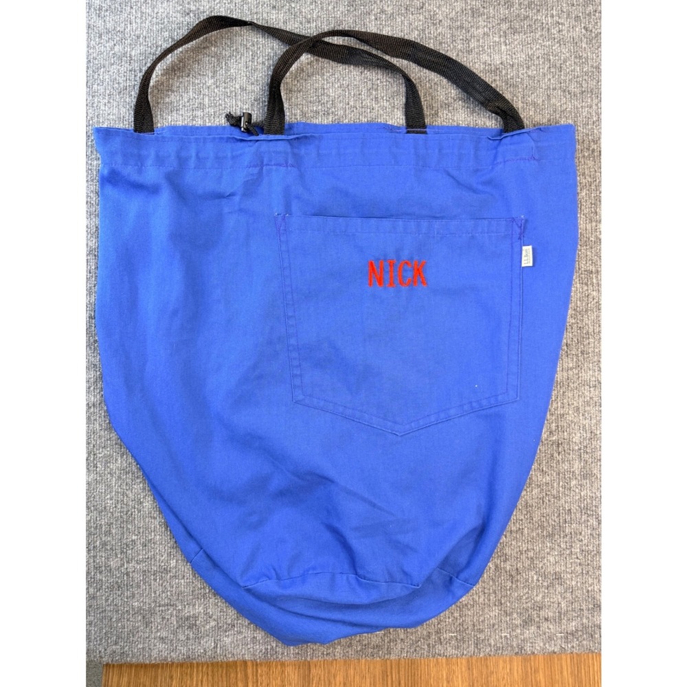 L.L. Bean Vintage Blue Canvas Tote Bag Drawstring Laundry Gear Bag Embroidered